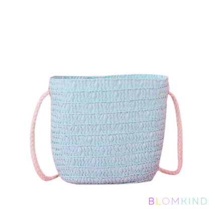 Girls Bow Light Blue Straw Bag