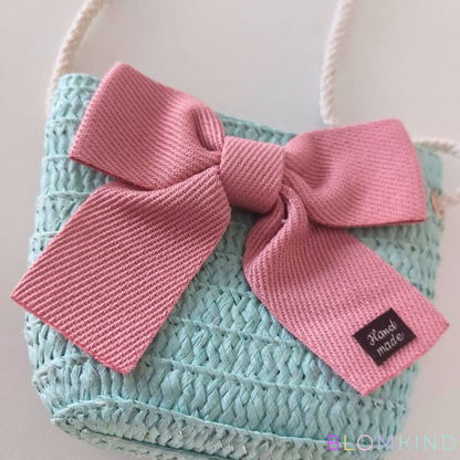 Girls Bow Light Blue Straw Bag