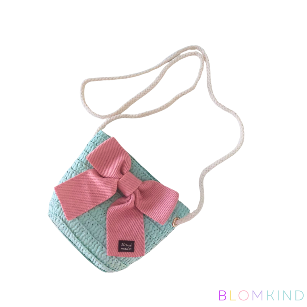 Girls Bow Mint Straw Bag