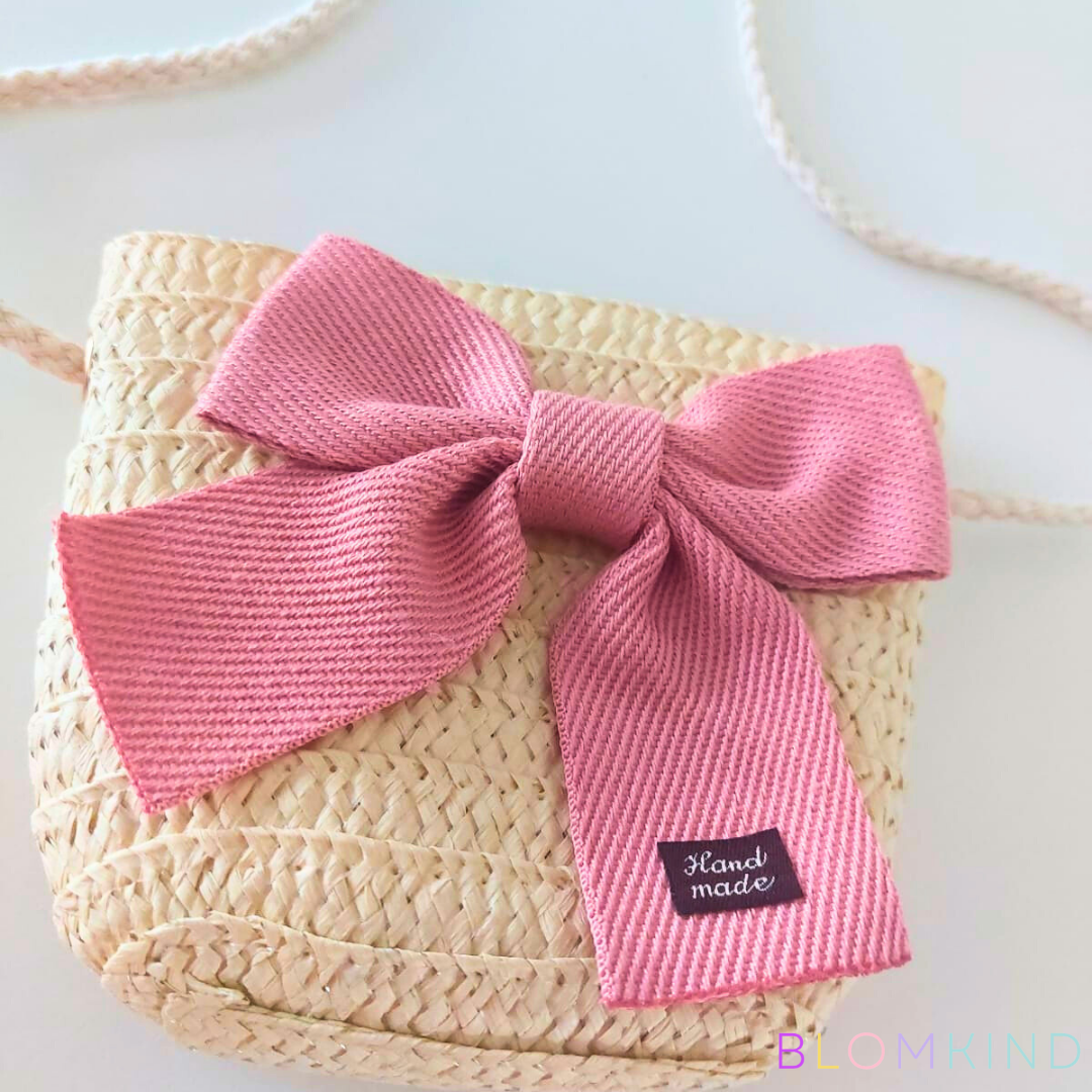 Girls Bow Natural Straw Mini Bag