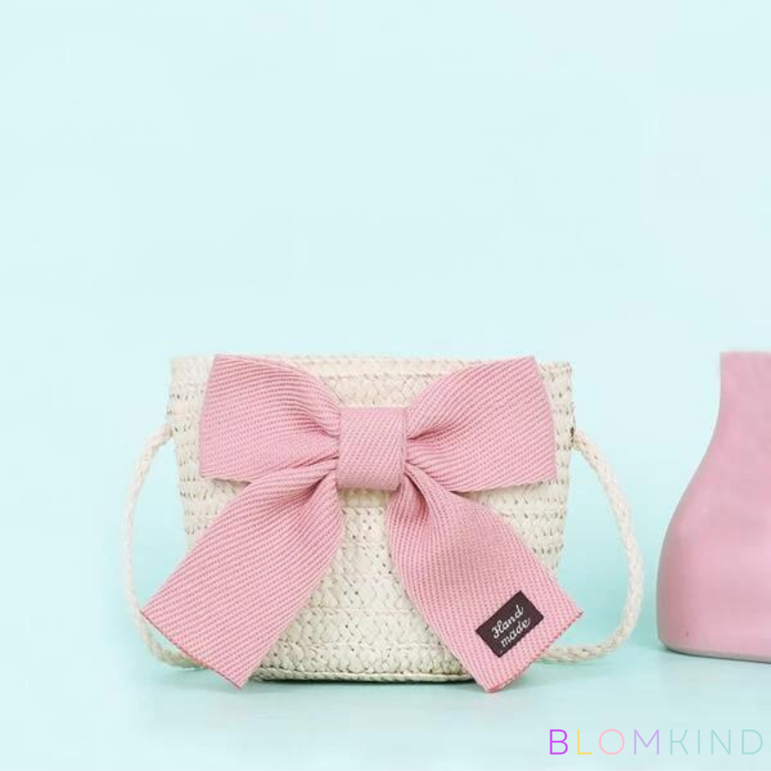 Girls Bow Natural Straw Mini Bag