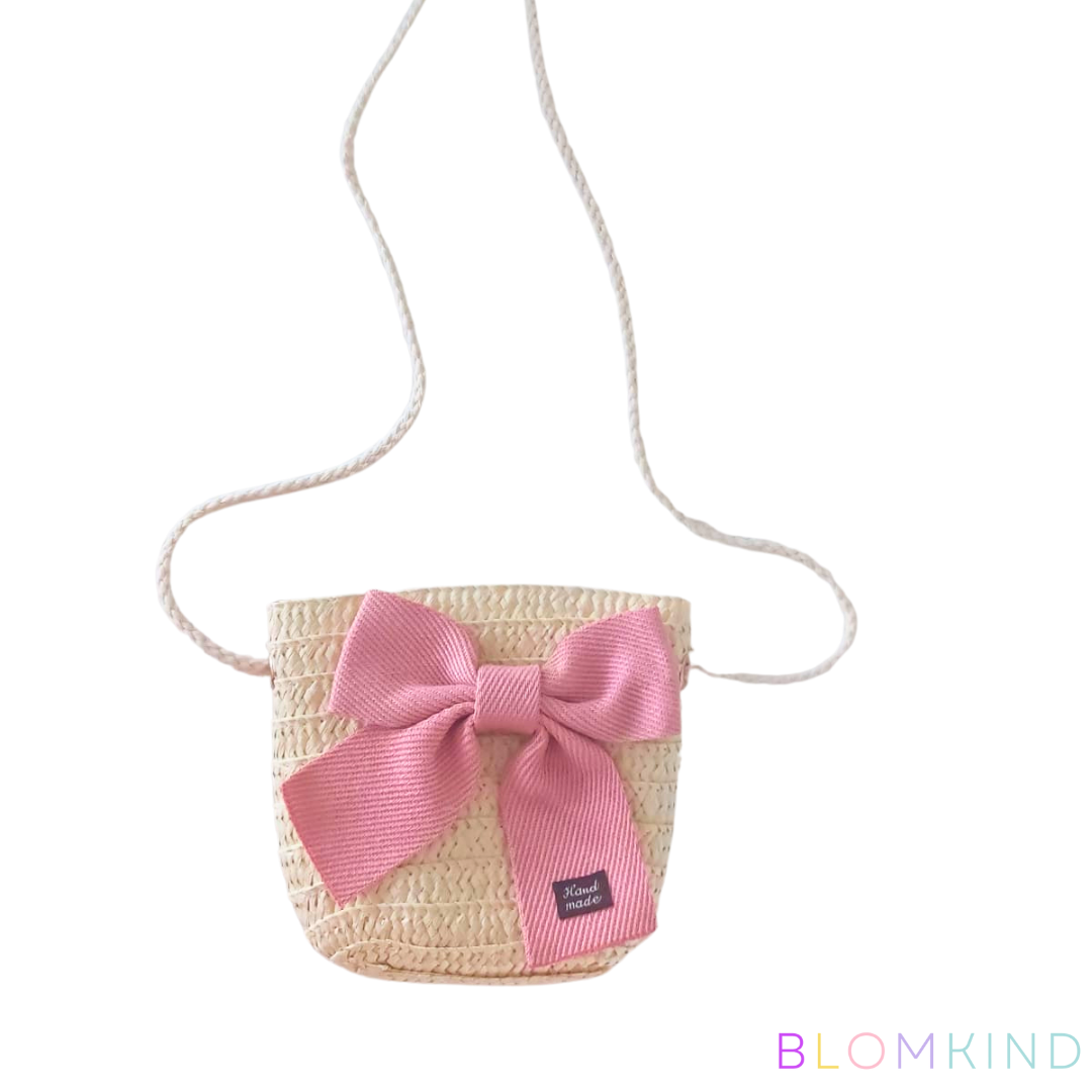 Girls Bow Natural Straw Mini Bag