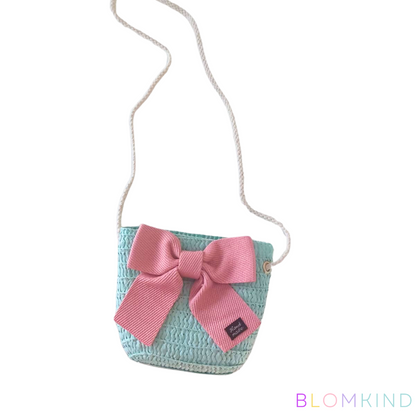 Girls Bow Mint Straw Bag