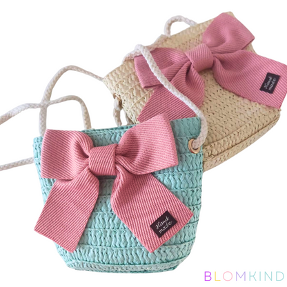 Girls Bow Natural Straw Mini Bag