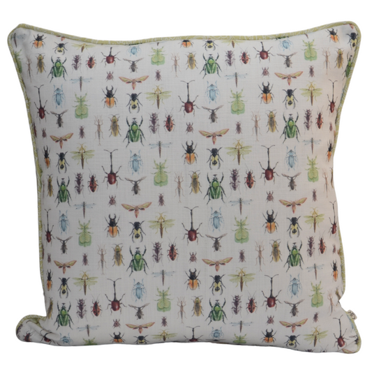 Bugs White Small Cushion Cover. 50cm x 50cm. Local fabric & locally made.