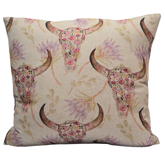 Buckaroo Pink Fleur on 100% Natural Linen Large Cushion