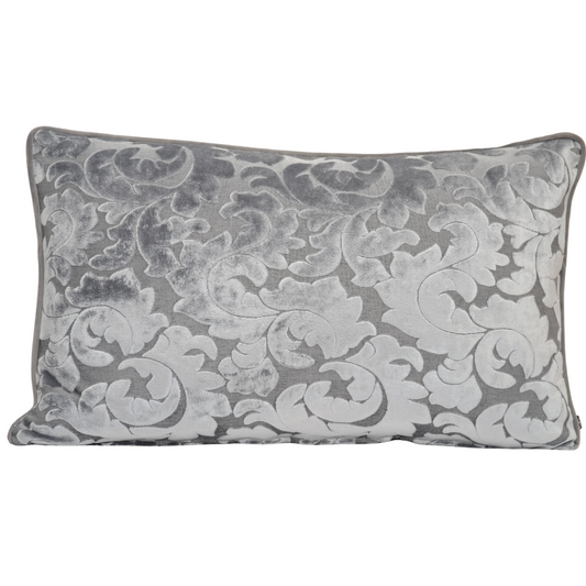 Upholstery & General Fabric. Silver velvet scroll Medium Cushion