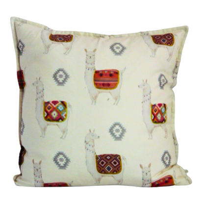 Llama Ivory Cushion. Locally custom made in South Africa. Size: 61cm x 61cm