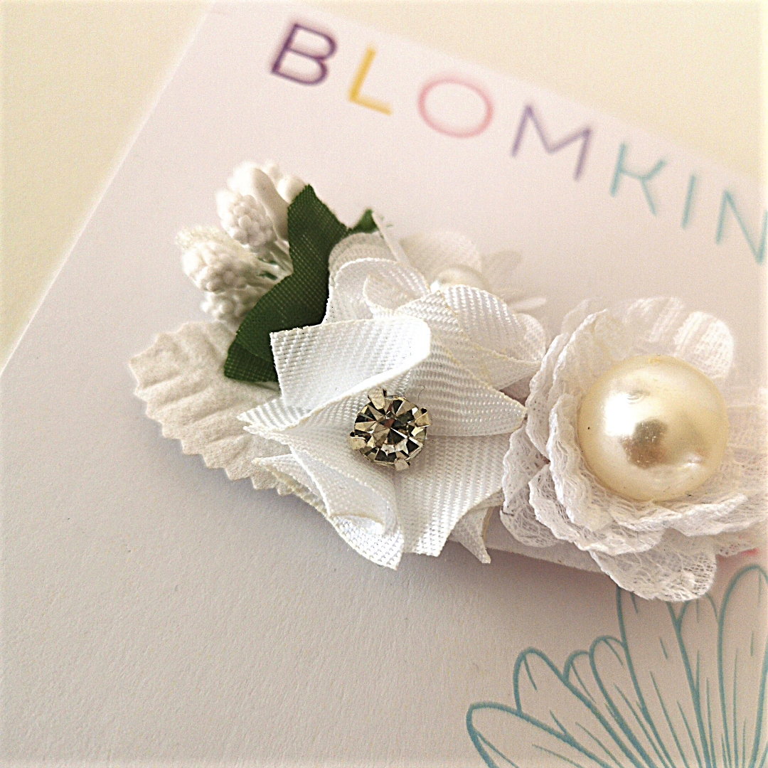 Girls Faux Pearl Detail Flower Decor Hair Clip