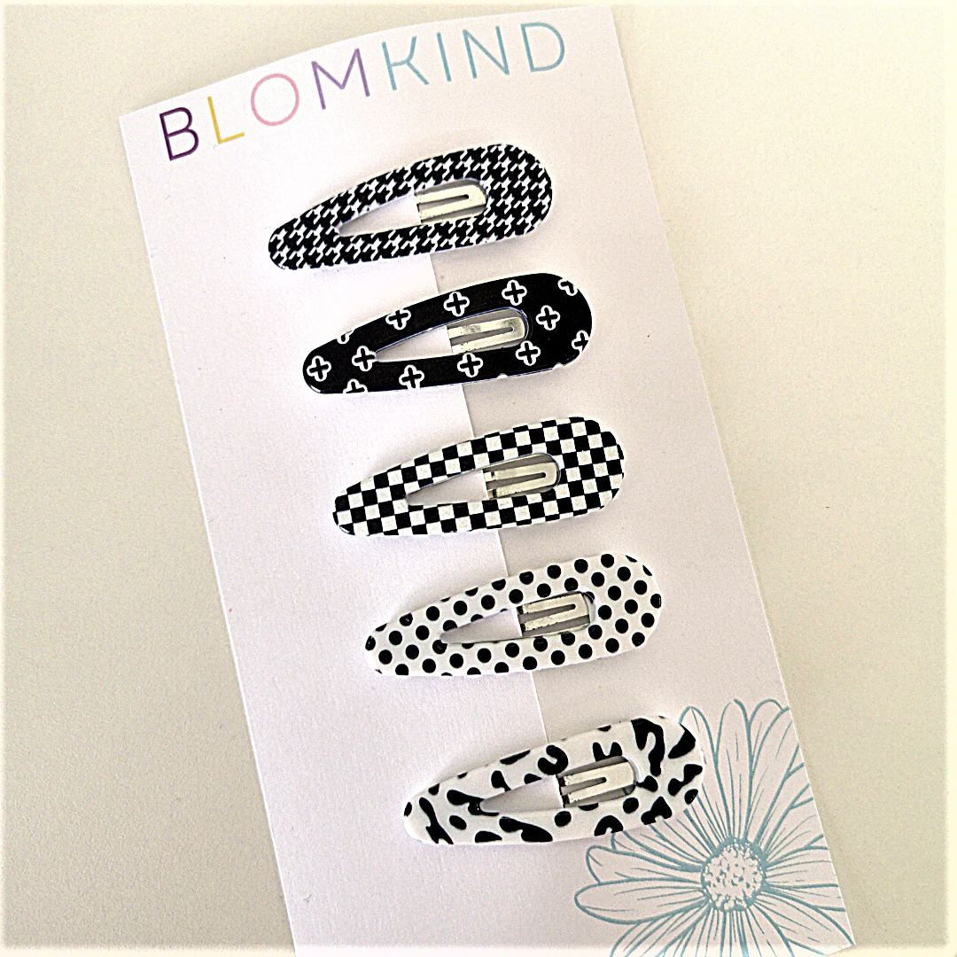 Funky Black & White Hairclip Set of 5.