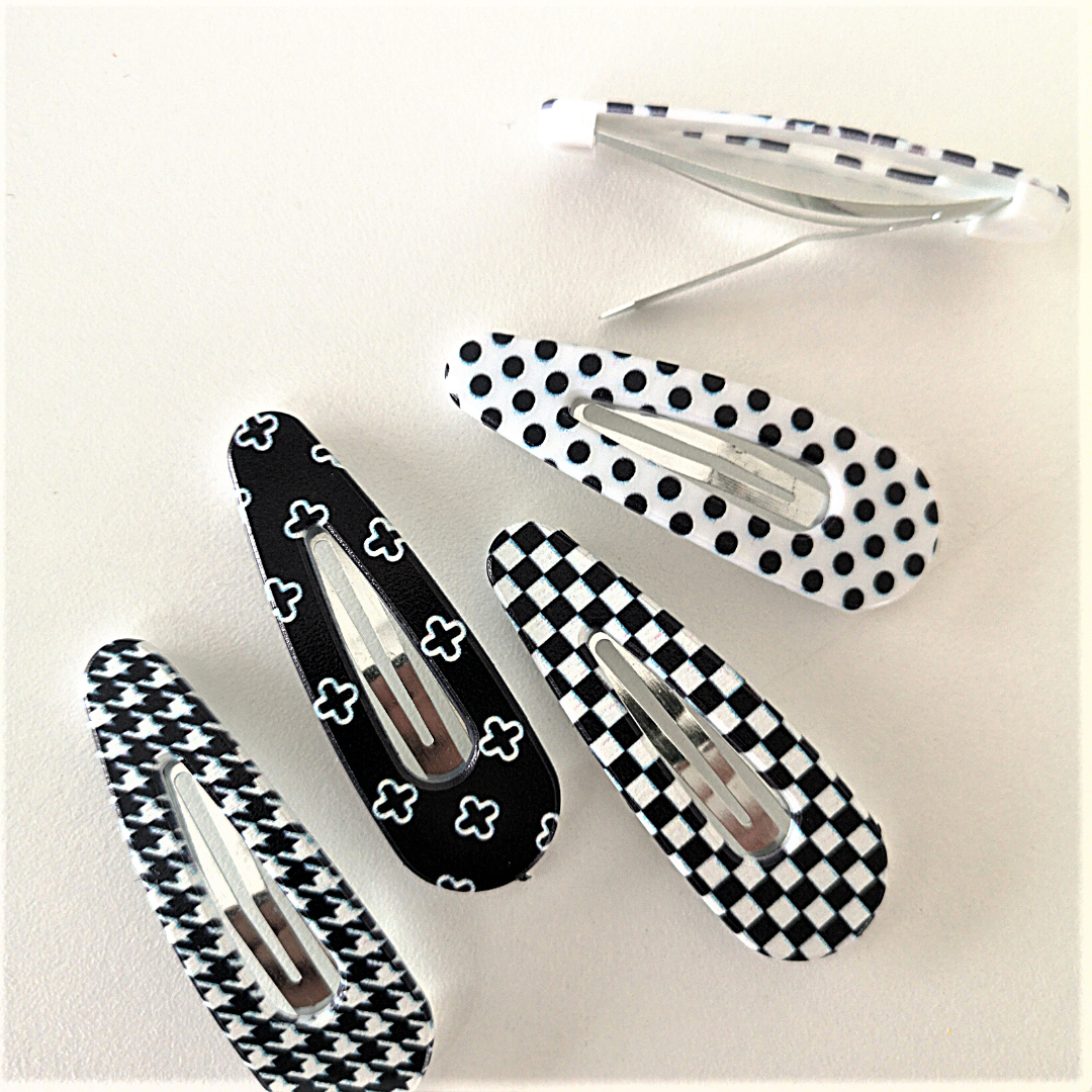 Funky Black & White Hairclip Set of 5.