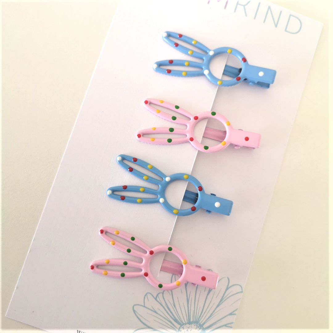 Bunny Dot Light Blue & Pink Metal Hairclips