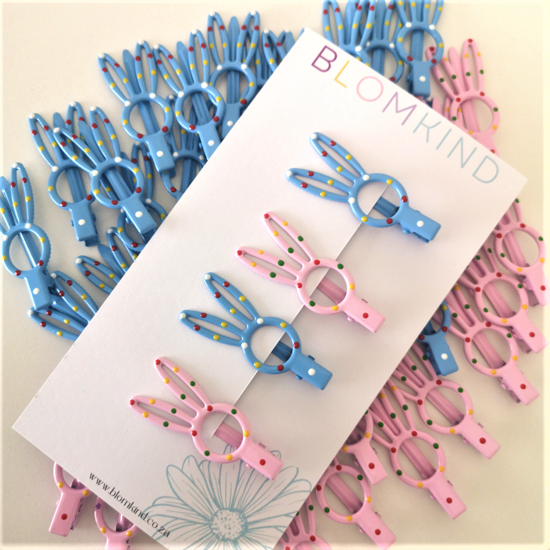 Bunny Dot Light Blue & Pink Metal Hairclips