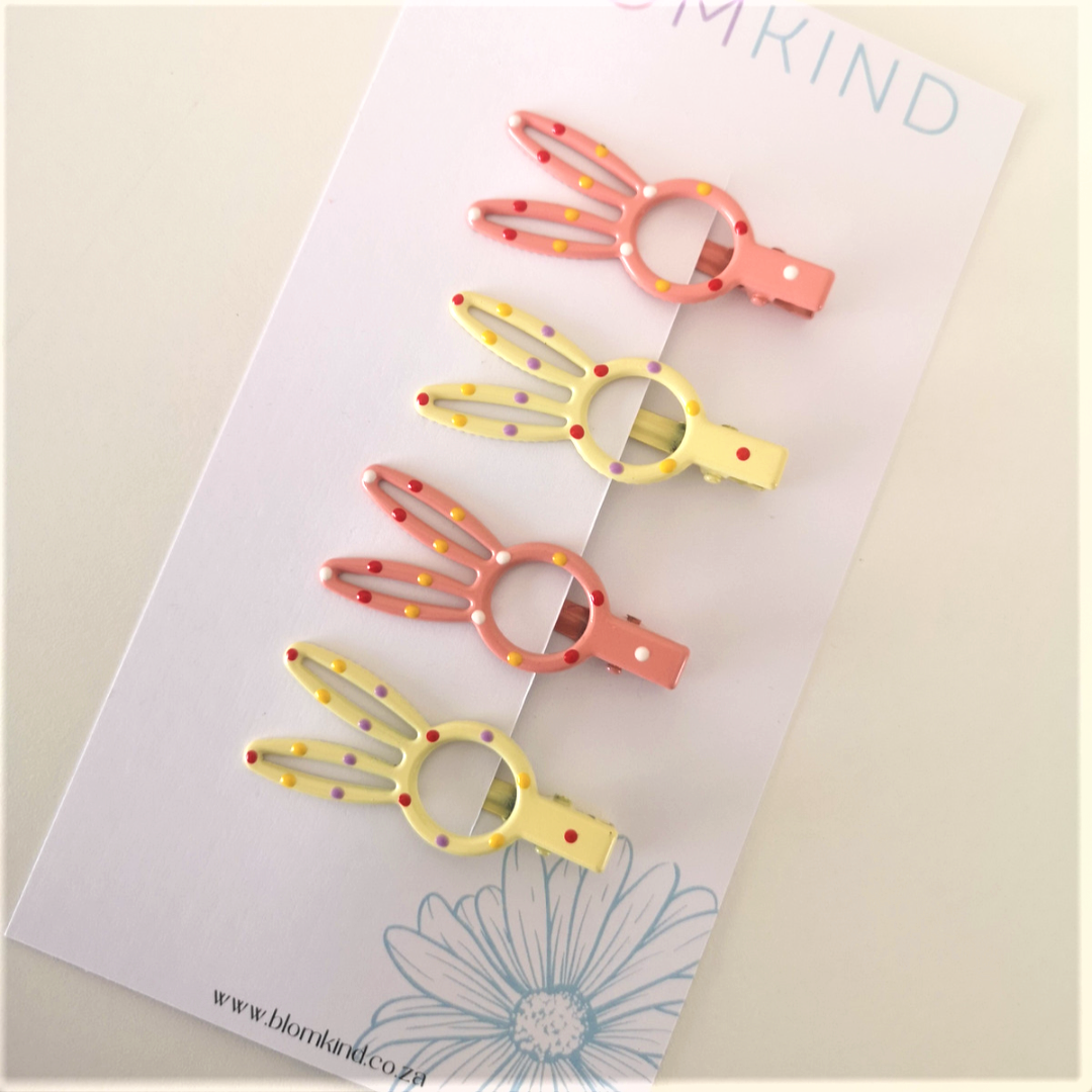 Bunny Dot Light Peach & Yellow Metal Hairclips