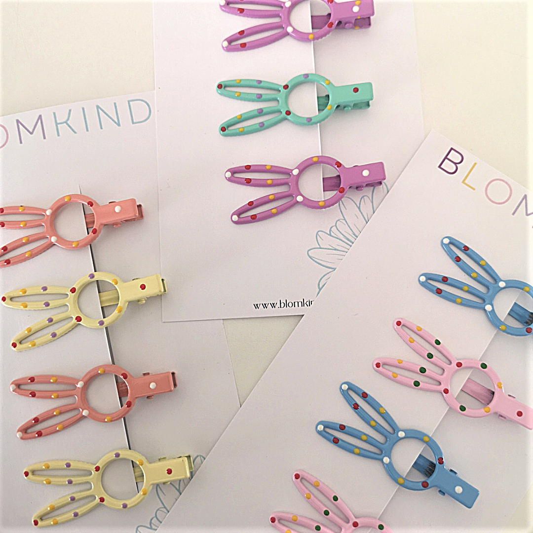 Bunny Dot Light Peach & Yellow Metal Hairclips