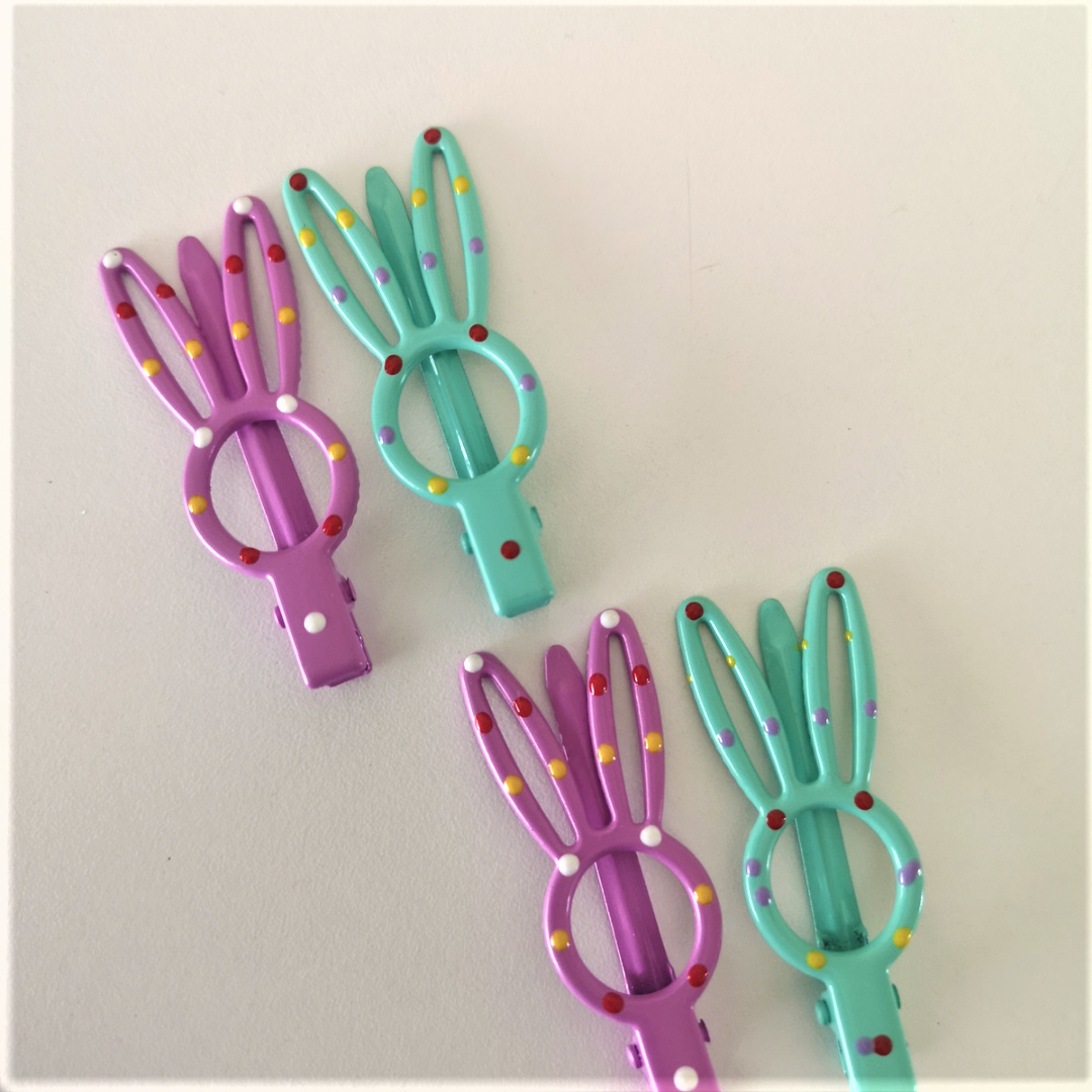 Bunny Dot Light Purple & Mint Metal Hairclips