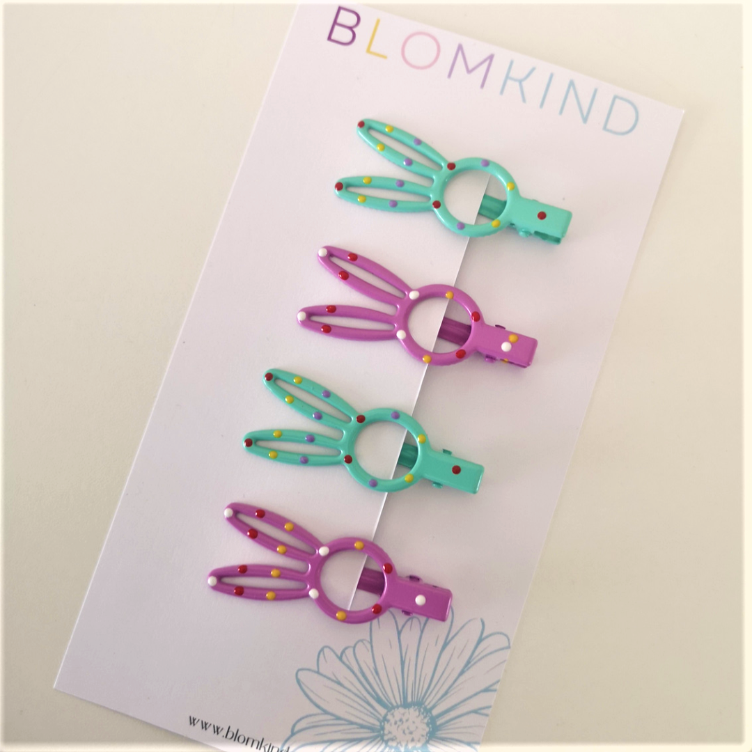 Bunny Dot Light Purple & Mint Metal Hairclips