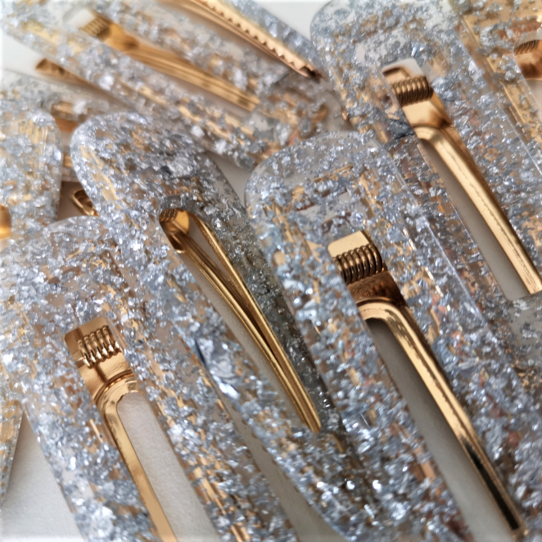 Silver Foil Glitter Hairclips