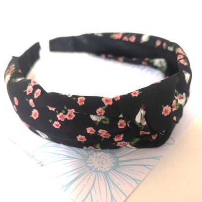 Floral Black Hairband. Size fits all.