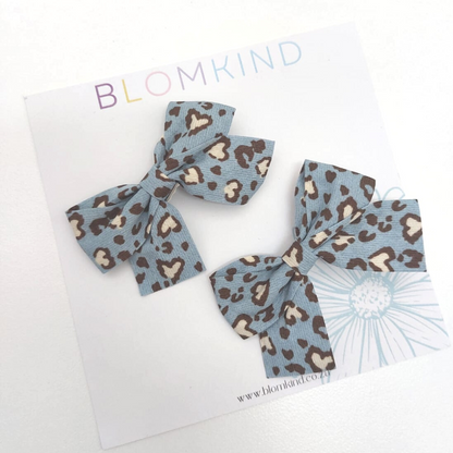 Blue Heart Print Bow Hairclip Set