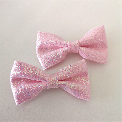 Glitter Baby Pink Bow Hairclips