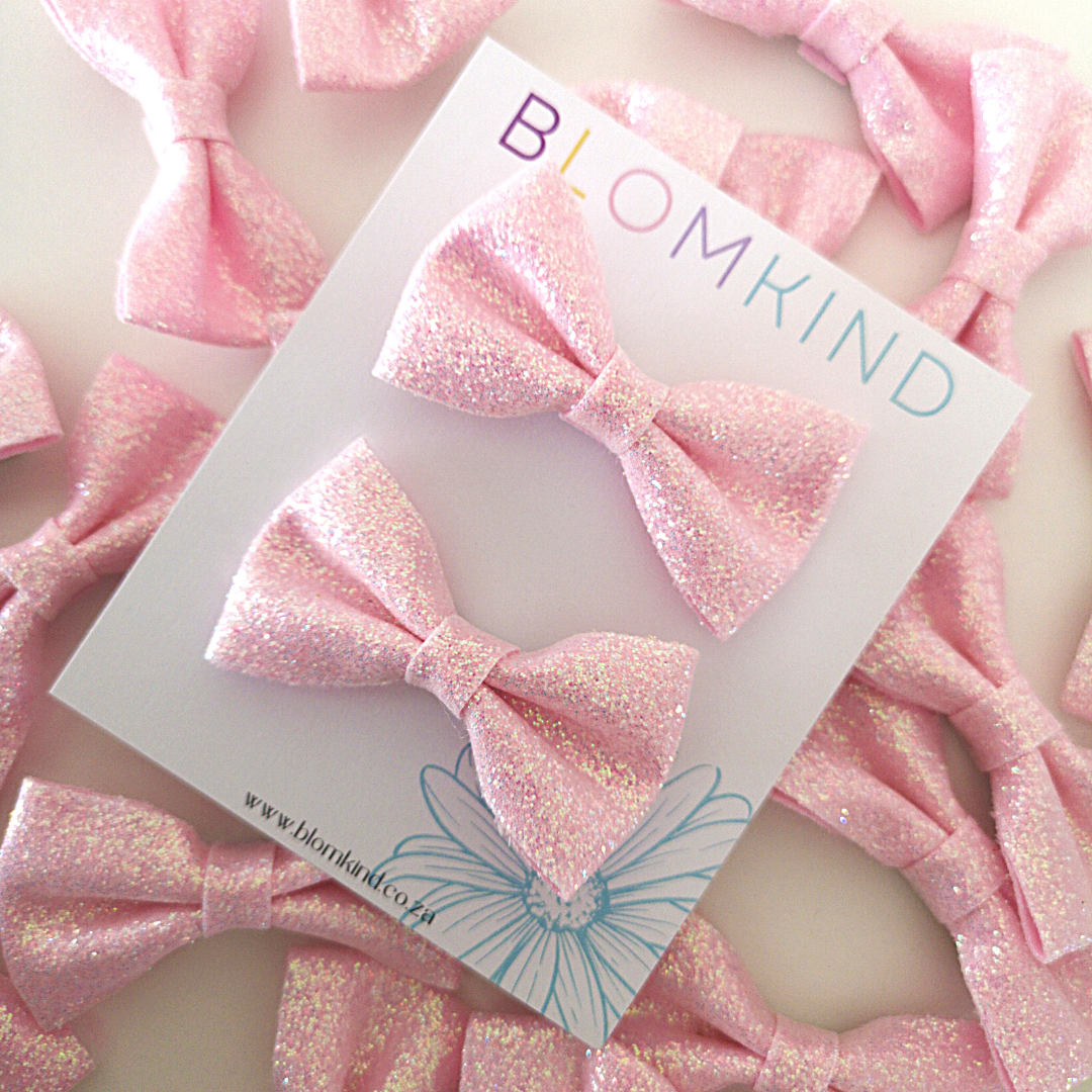 Glitter Baby Pink Bow Hairclips