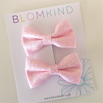 Glitter Baby Pink Bow Hairclips