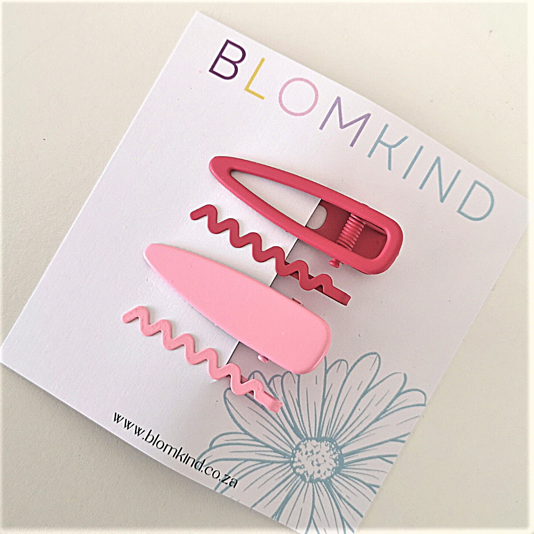 Pink Spiral Small Metal Hairclips. Set of 2 Alligator clips & 2 hairpins. 