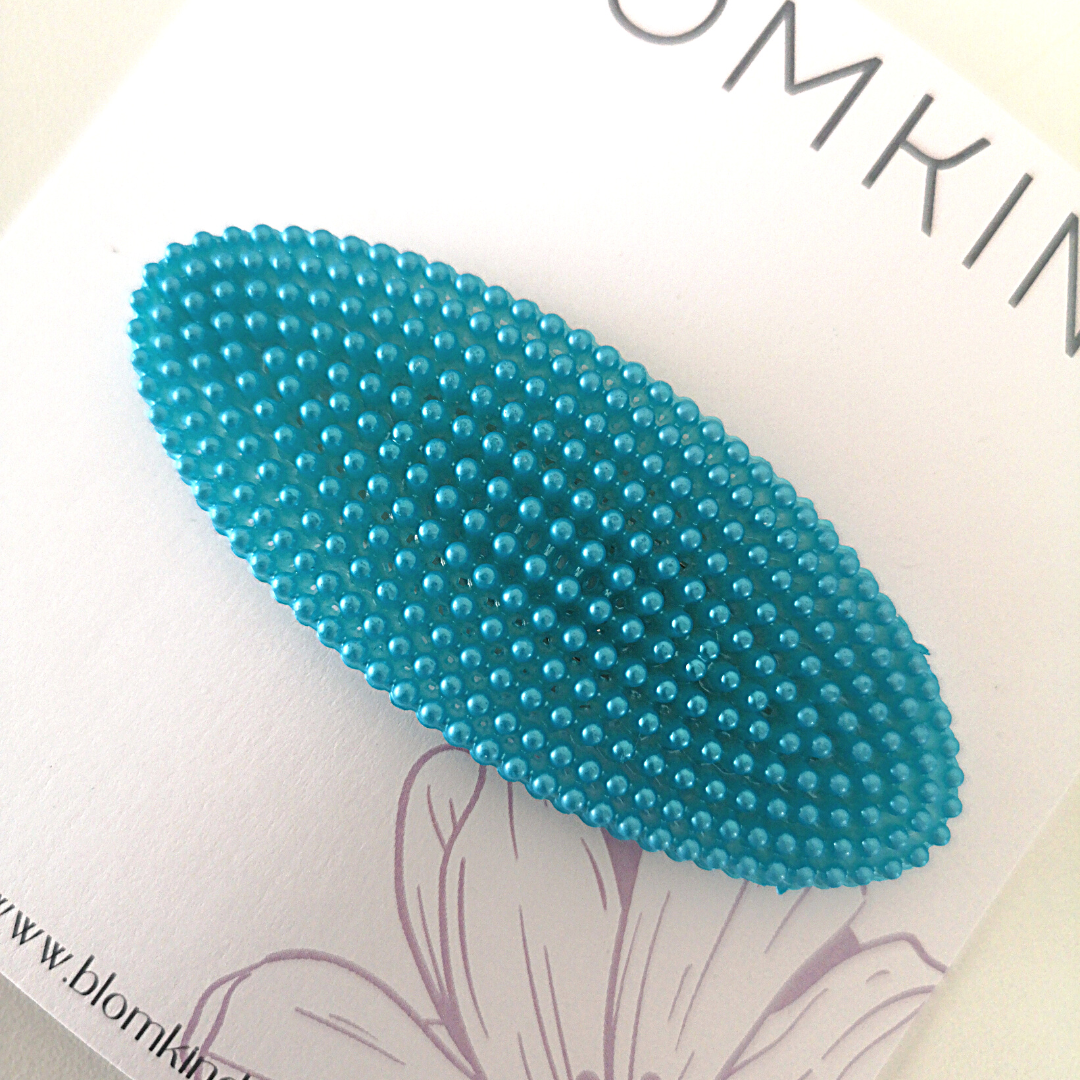 Xlarge Blue Pearl Diagonal Hairclip. Large Single hairclip for any occasion. Type: Snap Clip Size: Estimated 8cm x 3cm.