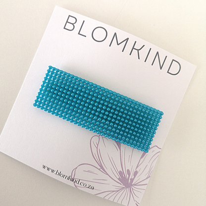 Xlarge Blue Pearl Rectangular Hairclip. Large Single hairclip for any occasion. Type: Snap Clip Size: Estimated 8cm x 3cm.