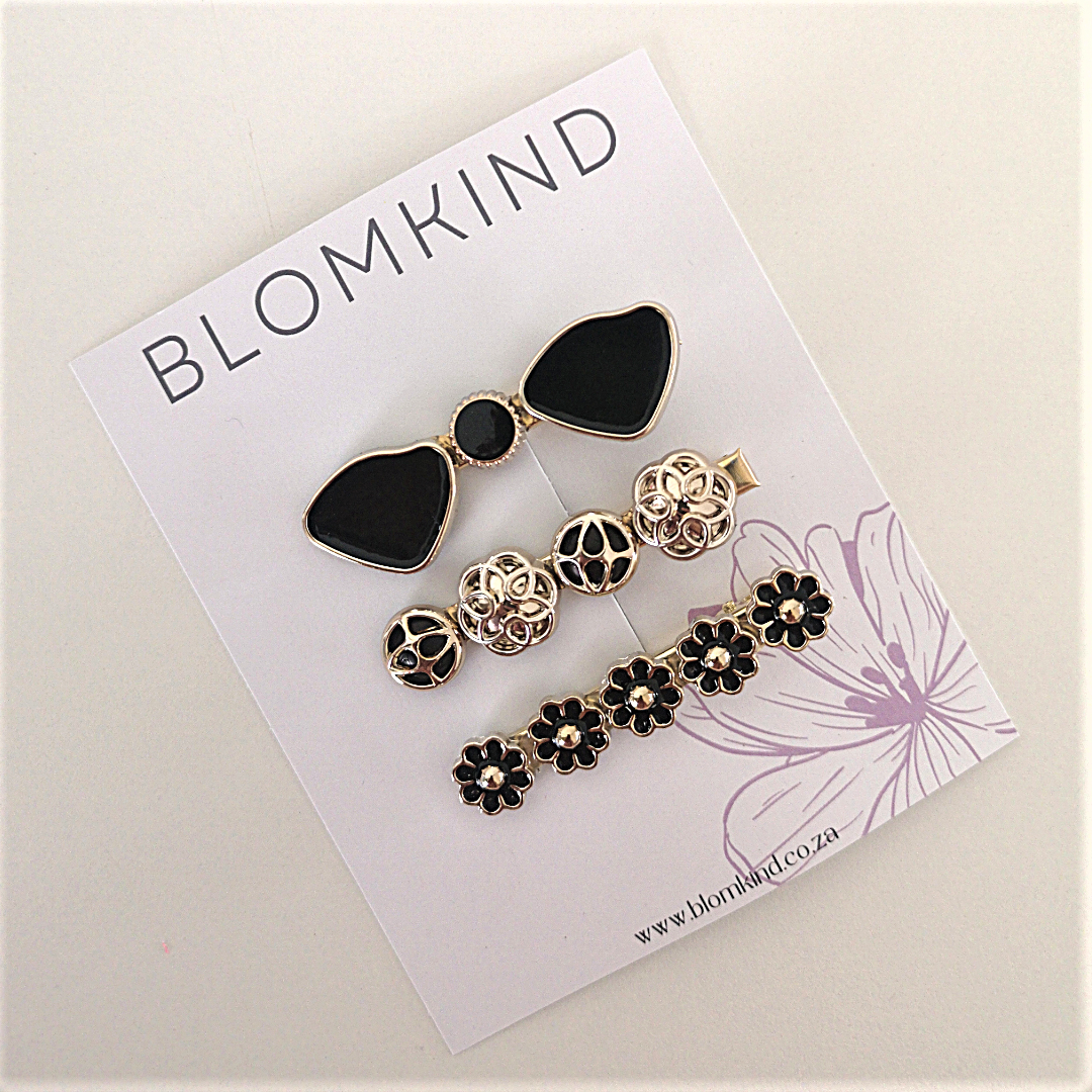 Black & Gold Hairclip Set of 3.