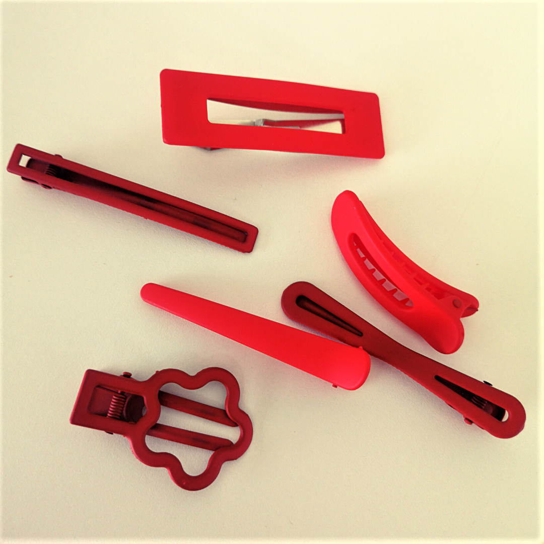 Large Very Red Plastic Hairclips. Set of 3.